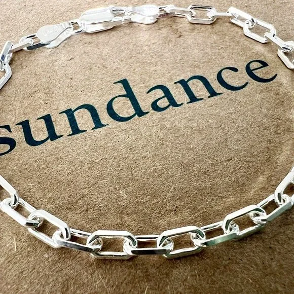 SUNDANCE $138 NEW 7" Sterling Silver Italy Paperclip 925 Link Bracelet Ladies - Picture 2 of 7